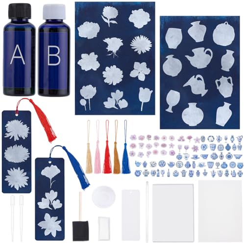 WEBEEDY 40 Set Cyanotypie Kit Enthält 30 Blatt A5 Papier 10 Lesezeichen 2 Komponentensensibilisator Pinselwerkzeuge Und Anleitung Für Fotografische Baupläne Cyanotypie Set von WEBEEDY