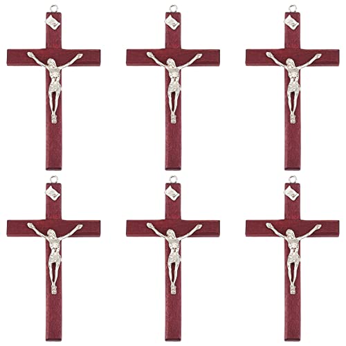 WEBEEDY 6 Stück Kruzifix Holz Kreuz Wandkreuz Kruzifix zur Firmung Geburt Kommunion Taufe Jesus Christus Buchenholz mit Metall Korpus Wandkreuz 12 cm Wandkreuz Ostern Geschenk (Braun) von WEBEEDY