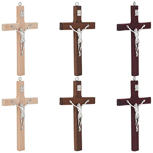 WEBEEDY 6 Stück Holzkreuz Kruzifix mit Jesus Korpus Kreuz Set Benediktuskreuz Wandkreuz Kruzifix zur Firmung Geburt Kommunion Taufe 4.7 Zoll / 12 cm, 3 Farben von WEBEEDY