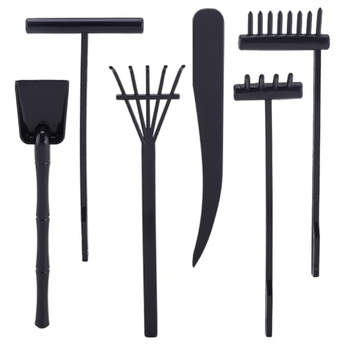 WEBEEDY 6 Styles Mini Zen Garden Rake Kits für Desktop-Dekor, Japanische Tabletop Rock Sand Garden Tools Desktop Sand Rock Push Drawing Pen Meditation Entspannung Zubehör (schwarz) von WEBEEDY