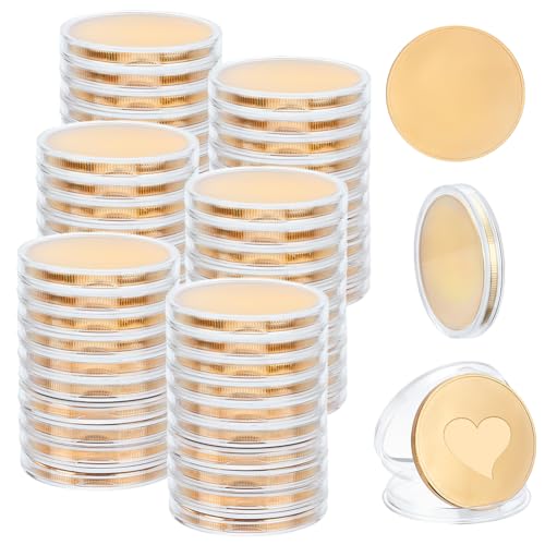 WEBEEDY 60 STK. Blank Challenge Coin Gravur Rohlinge Münzen Metall Stanzung Rohling Münze 40mm Runde Tags Gewindekante Münze Mit Acryl Schutzbox Für DIY Bastelarbeiten Gold von WEBEEDY