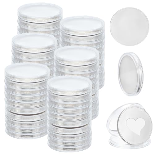 WEBEEDY 60 STK. Leer Herausfordernde Münze Gravurrohlinge Münzen Metallstanzung Leer Münze 40mm Runde Tags Gewindekante Münze Mit Acrylschutzbox Silbern Silberfarbig von WEBEEDY