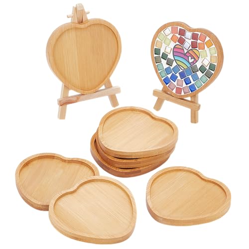 WEBEEDY 8 Pcs Herz Bambus Untersetzer Trinken Tasse Untersetzer DIY Blank Tray Fillable Mosaic Tray DIY Untersetzer Blank Base Trays für Mosaik Kunsthandwerk, Valentinstag Dekoration Geschenke, 12cm von WEBEEDY