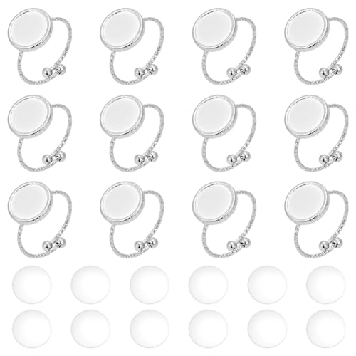 WEBEEDY 8 Sets Verstellbare Ringfassungen Edelstahl Cabochon Ring Blanks Erwachsene DIY Blank Dome Ring Making Kit Offene Manschettenring Einstellungen Blanks für die Schmuckherstellung von WEBEEDY