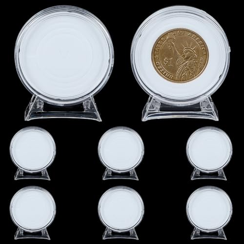 WEBEEDY 8 Stück Acryl Münzdisplay Ständer Challenge Coin Display Halter Mit Weißem Innenkissen Und Basis Doppelter Schutz Münzhalter Für Münzen Mit Einem Durchmesser von Weniger als 40mm von WEBEEDY