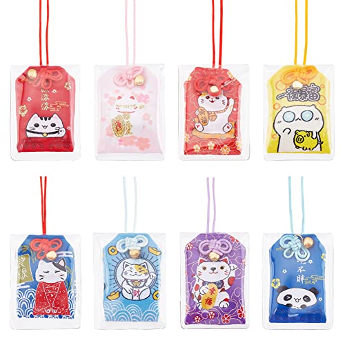 WEBEEDY 8 Stück Japanisches Omamori Amulett Japanischer Glück Segen Tasche Amulett Glücksbringer Japanische Omamori Sachet Glück Amulett Charms Katze Zum Aufhängen von WEBEEDY