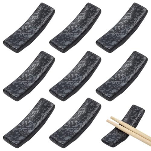 WEBEEDY 8 Stück Schwarze Keramik Essstäbchenhalter Set Aufbewahrung Stäbchenhalter Für Tisch Stäbchenablage Löffel Gabel Ständer Für Restaurant Tischgeschirr Küche 6.9x2.1cm von WEBEEDY
