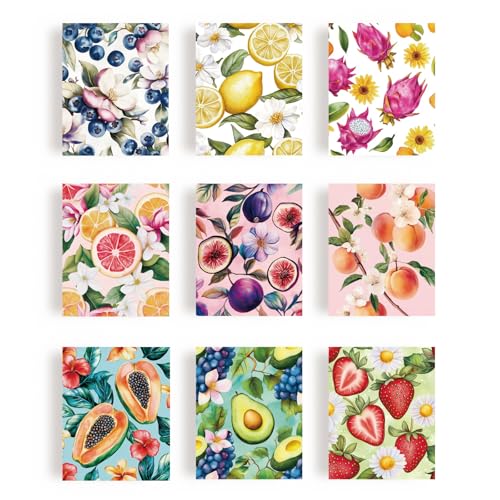 WEBEEDY 9 Früchte und Blumen Wandkunst Drucke Ungerahmt Bunte Leinwand Kunstdrucke Erdbeere Zitrone Orange Früchte Bild für Büro Geschäft Haus Wanddekoration, 20x25cm von WEBEEDY