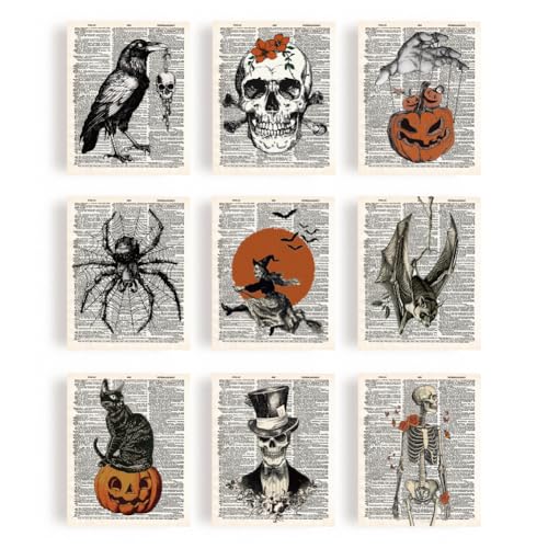 WEBEEDY 9 Stück Halloween Wandkunst Dekor Vintage Gothic Dekor Skelett Wandkunst Leinwand Kürbis Halloween Drucke Poster 20x25cm Ungerahmte Wandkunst Für Halloween Galeriewand Dekor WEBEEDY 9 Stück Halloween Wandkunst Dekor Vintage Gothic Dekor Skelett Wandkunst Leinwand Kürbis Halloween Drucke Poster 20x25cm Ungerahmte Wandkunst Für Halloween Galeriewand Dekor von WEBEEDY