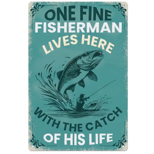 WEBEEDY Angeln Dekor Vintage Angeln Zinn Zeichen-Ein Feiner Fisherman lebt Hier mit dem Fang Seines Lebens,Lustige Wandmalerei für Mann Höhle See Haus Metall Sign20x30cm WEBEEDY Angeln Dekor Vintage Angeln Zinn Zeichen-Ein Feiner Fisherman lebt Hier mit dem Fang Seines Lebens,Lustige Wandmalerei für Mann Höhle See Haus Metall Sign20x30cm von WEBEEDY