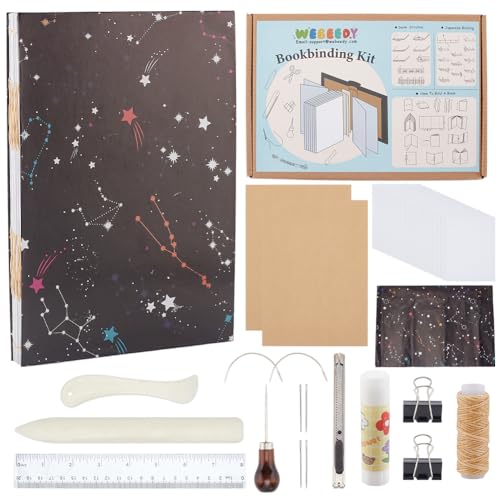 WEBEEDY DIY Französische Stich Buchbindeset Handgemachte Notizbücher Für Anfänger DIY Mond Stern Journal Set Tagebuchbedarf Personalisiertes Journal Skizzenbuch 15X21cm(A5) übersetzt Ins Deutsche von WEBEEDY