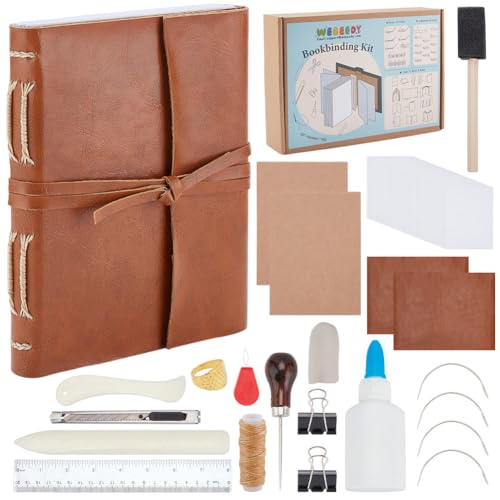 WEBEEDY DIY Leder Buchbindeset Für Anfänger Starter 61 Stück Buchbindeset Buchbindematerialien Für DIY Buchbinden Handwerk Personalisierte Journal Geschenke,10X15cm(A6) von WEBEEDY