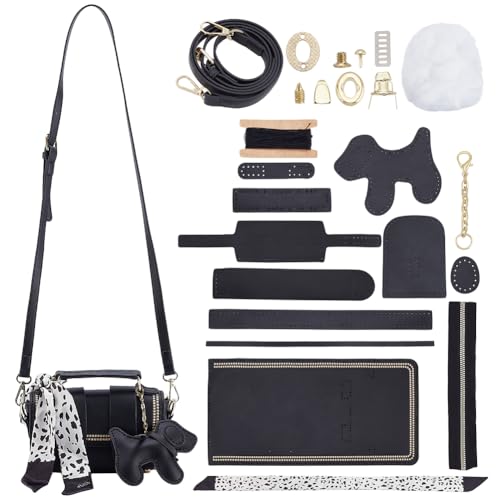 WEBEEDY DIY Leder Crossbody Taschen Making Kit Frauen Ledertasche Nähset mit Anleitung Handmade PU Ledertaschen Set DIY Handtasche Zubehör für Erwachsene (Schwarz) von WEBEEDY
