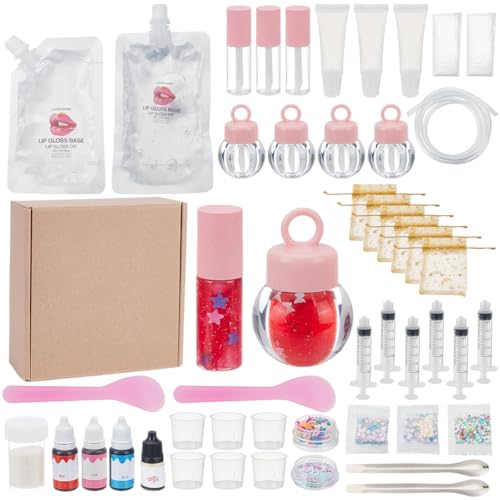 WEBEEDY DIY Lip Gloss Set zum Selbermachen Für Anfänger 48 Stück Spaß Lip Gloss Kit Um Ihren Eigenen Lipgloss Herzustellen Anfänger Feuchtigkeitsspendendes Lipgloss Handgemachte Set Für Frauen von WEBEEDY