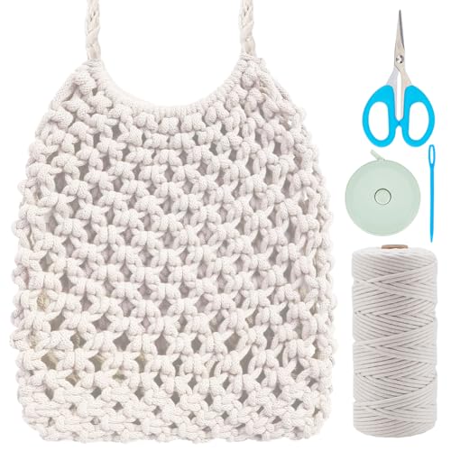 WEBEEDY DIY Makramee Taschen Set Cotton Cord Net Umhängetasche Set Mit 3mm X 100m Geflochtenem Baumwollseil Und Video Anleitung Macrame Taschen Kits Für Frauen Für Den Sommerurlaub Am Strand von WEBEEDY