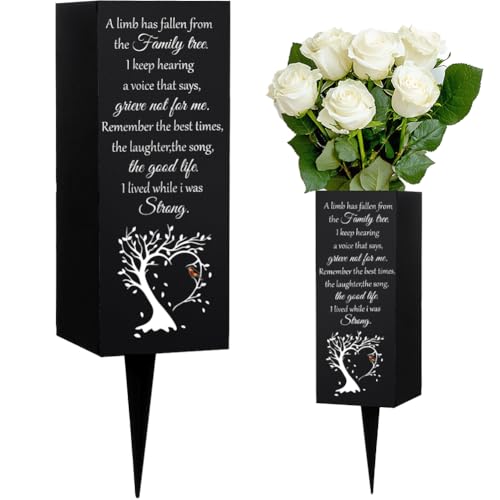 WEBEEDY Friedhofsvasen Für Gräber Grabvase mit Erdspieß Beileids Geschenke Für Den Verlust Eines Geliebten Menschen Kardinal Und Baum Muster Metall Gedenkvasen Trauergeschenke Beerdigung 8x20cm von WEBEEDY