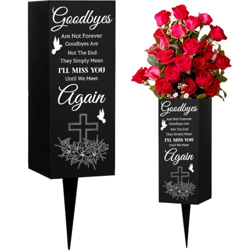 WEBEEDY Friedhofsvasen Metall-Friedhofsvasen Blumenhalter mit Spikes Grab Gedenkzeichen Grabdekorationen für Friedhof Gedenkgeschenke für Verlust eines Geliebten(I'll Miss You),80x200 mm von WEBEEDY