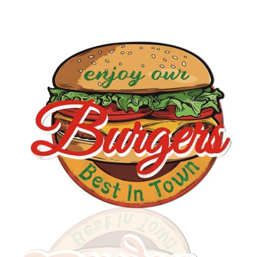 WEBEEDY Genießen Sie Ihre Burger Schild Vintage Blechschild Essen Schild Küchendeko Vintage Metall Blechschilder Food Truck Schilder Zum Aufhängen An Der Wand Imbiss Bar Küchendekor 22.7x18.8cm von WEBEEDY
