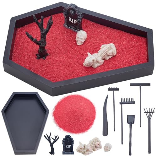 WEBEEDY Halloween Sarg Zen Garten Mini Sand Tablett Set Für Den Schreibtisch Therapie Zen Garten Set Mit Rotem Sand Und Werkzeugen Selbstgemachte Gruselige Desktop Dekoration Für Die Halloween Party WEBEEDY Halloween Sarg Zen Garten Mini Sand Tablett Set Für Den Schreibtisch Therapie Zen Garten Set Mit Rotem Sand Und Werkzeugen Selbstgemachte Gruselige Desktop Dekoration Für Die Halloween Party von WEBEEDY