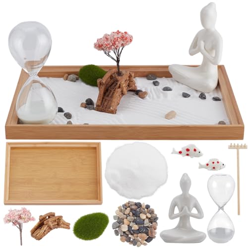 WEBEEDY Japanischer Zen Garten Für Den Schreibtisch 28 x 19cm Mini Zen Garten Set Desktop Sand Tablett Set Mit Sandsteinen Rechen Und Zubehör Für Das Zuhause Oder Das Büro Schöne Dekoration von WEBEEDY