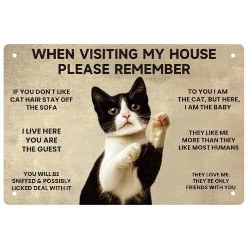 WEBEEDY Katzen Metall Blechschild Vintage Katzen Wandkunst Bitte Denken Sie Daran Wenn Sie Mein Haus Besuchen Schild 30 x 20cm Lustige Katzen Druck Poster Haus Dekoration Geschenk Für Katzenliebhaber WEBEEDY Katzen Metall Blechschild Vintage Katzen Wandkunst Bitte Denken Sie Daran Wenn Sie Mein Haus Besuchen Schild 30 x 20cm Lustige Katzen Druck Poster Haus Dekoration Geschenk Für Katzenliebhaber von WEBEEDY