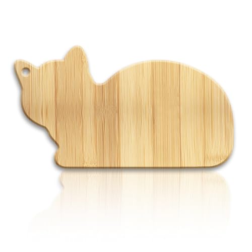 WEBEEDY Katzenförmiges Schneidebrett Aus Bambusholz Holz Schneidebrett Für Die Küche Kleines Mit Aufhängeloch Zum Servieren von Obst Fleisch (20x35cm) von WEBEEDY