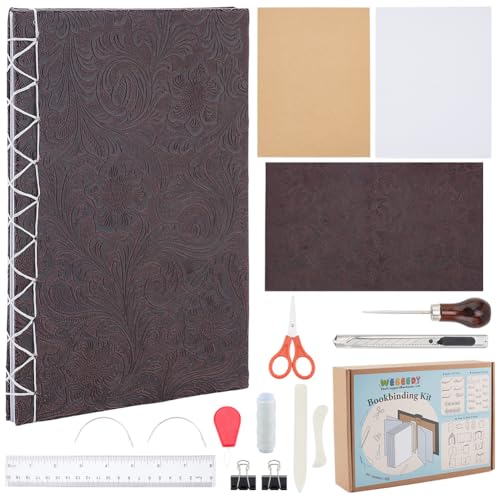 WEBEEDY Komplettes DIY Buchbindeset Für Anfänger Buchbindestarter Set Mit Video Tutorials Gewinde Nadeln Papier Buchbindewerkzeug Buchreparaturbedarf,15X21cm(A5) von WEBEEDY