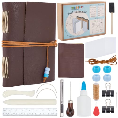 WEBEEDY Leder Notizbuch Set zum Selbermachen Langem Kreuzstich Bindungs Journal Kit Handgefertigt Aus Echtem Leder Tägliches Unfertiges A6 Notizbuch Für Männer & Frauen 10x15cm von WEBEEDY