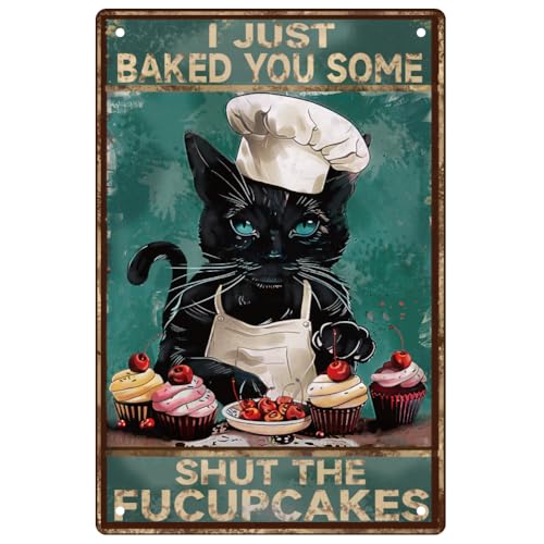 WEBEEDY Lustige Schwarze Katze Blechschild Ich Habe Gerade Gebacken Dir Ein paar Die Geschlossenen Fucupcakes Schilder Dickes Weißblech Druck Poster für Zuhause Restaurants Wanddekoration,20 x 30cm WEBEEDY Lustige Schwarze Katze Blechschild Ich Habe Gerade Gebacken Dir Ein paar Die Geschlossenen Fucupcakes Schilder Dickes Weißblech Druck Poster für Zuhause Restaurants Wanddekoration,20 x 30cm von WEBEEDY