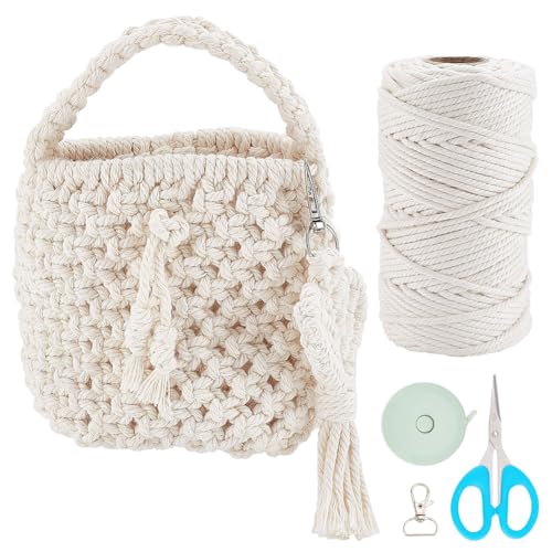 WEBEEDY Makramee-Eimertasche DIY-Set Quasten-Ornament-Zubehör Makramee-Set Für Erwachsene Anfänger Häkeltaschen Handtaschenzubehör Inklusive 3 mm Makramee-Kordel Sommer-Strand-Einkaufstasche von WEBEEDY