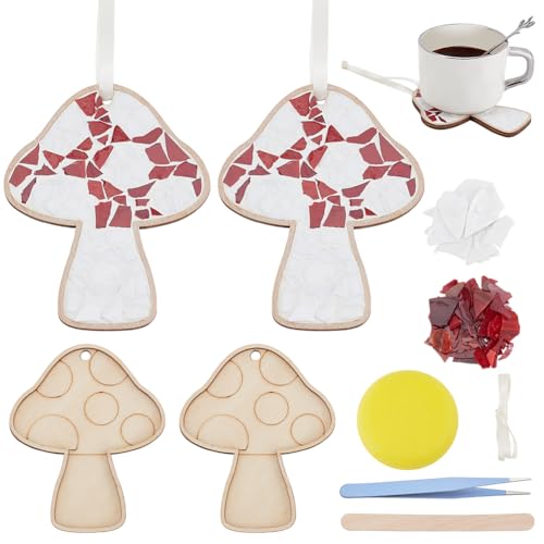 WEBEEDY Pilz Mosaik Mach Set DIY Mosaik Set Mosaikfliesen Für Bastelarbeiten Glasmosaikfliesenstücke Mit Holzbrett Für Erwachsene Anfänger Geschenk Für Einweihungsweihnachten 2 Stück von WEBEEDY