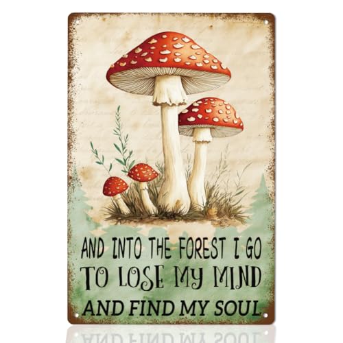 WEBEEDY Pilz Vintage Schilder Metall Zinnschild Mit Auffälligen Wörtern Retro Pilz Küchenschilder Wanddekoration Für Garten Badezimmer Bar Pub Garage 20x30cm von WEBEEDY