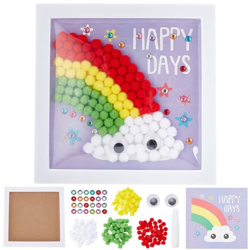 WEBEEDY Regenbogen Pom Pom Bastelset Regenbogen-Malerei Selbstklebende Wandkunst, Inklusive Buntem Pompon-Puffball, Malbrett, Pinzette Und Kleber Mit Anleitung von WEBEEDY