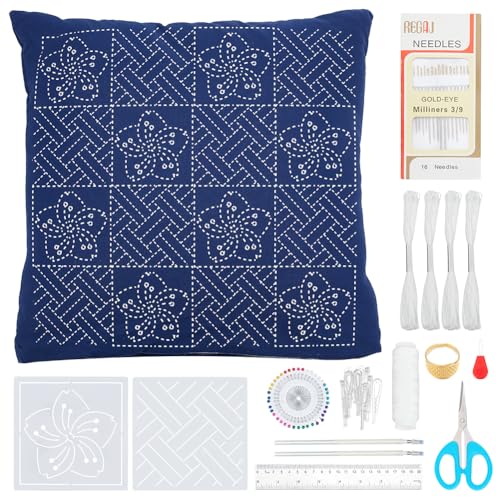 WEBEEDY Sashiko Kissenbezug Set Sashiko Vorlage Kissenbezüge Stickset Mit Anleitung Traditionelles Japanisches Handnähset Für Erwachsene Anfänger Zur Dekoration von Couch Sofa Und Bett 40x40cm WEBEEDY Sashiko Kissenbezug Set Sashiko Vorlage Kissenbezüge Stickset Mit Anleitung Traditionelles Japanisches Handnähset Für Erwachsene Anfänger Zur Dekoration von Couch Sofa Und Bett 40x40cm von WEBEEDY