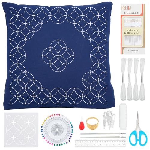 WEBEEDY Sashiko Kissenbezug-Set zum Selbermachen, Sashiko-Vorlage, Kissenbezug-Set mit Anleitung (evtl. nicht in deutscher Sprache), japanische dekorative Wurfkissenbezüge, Stickset für Anfänger, von WEBEEDY
