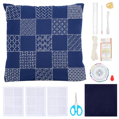 WEBEEDY Sashiko Tee-Matte Bastelset für Anfänger Sashiko Set Mit Sashiko Vorlagen Muster Garn Nadeln Und Anleitung Japanisches Stickerei Handnähset Einweihungsgeschenk von WEBEEDY