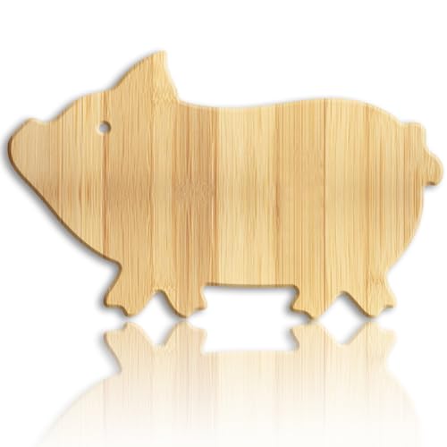 WEBEEDY Schwein Förmiges Bambusholz Schneidebrett Niedliches Schneide Und Wurstbrett Mit Aufhängeloch Kleines Bauernhof Tier Schneidebrett Holzservierbrett Für Küchendekor. 40x25x1.5cm von WEBEEDY