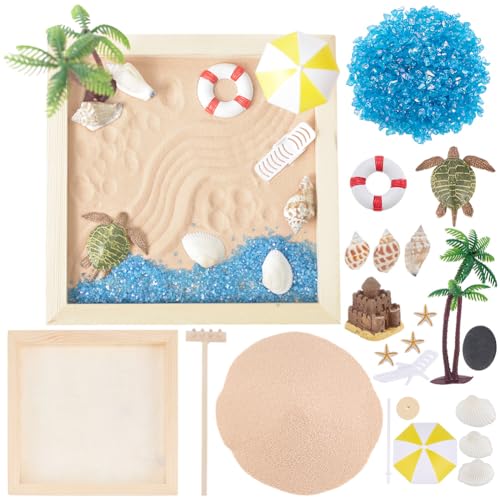 WEBEEDY Strand Zen Garten Set Fürs Büro Mini Zengarten Für Den Schreibtisch Mit Sand Künstlichem Baum Steinen Und Zubehör Meditationsdekoration Geschenke Quadrat(1cm) von WEBEEDY