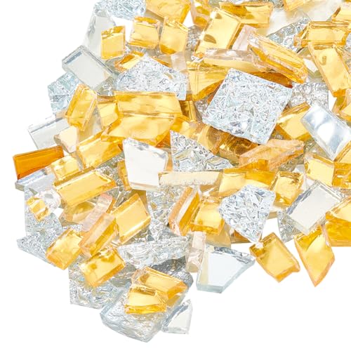 WEBEEDY Unregelmäßige Mosaik-Glasstücke In Gold Und Silber Große Mosaikfliesen Zum Basteln Winziges Mosaik-Kunst-Bastelset DIY-Vasen Tassen Bilderrahmen Blumentöpfe als Heimdekoration, 300g von WEBEEDY