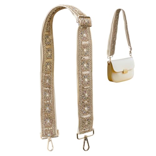 WEBEEDY Verstellbarer Umhängetaschenriemen, 5 cm breit, Bestickt mit Spitze und Pailletten, Ersatzriemen für Umhängetaschen, Handtaschenriemen für Damen, 78,5 cm von WEBEEDY