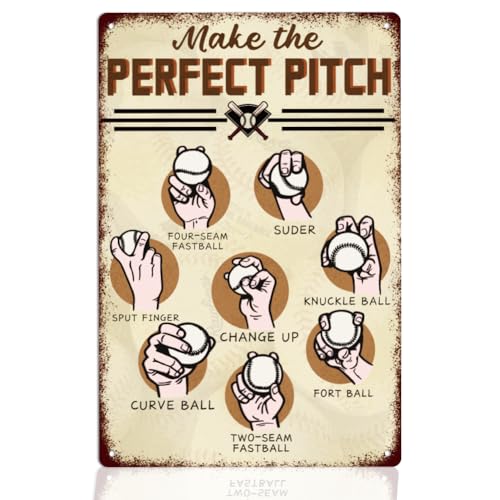 WEBEEDY Vintage Baseball Schild Perfekter Wurf Metall Blechschild Baseball Fähigkeiten Schild Wandtafel Baseball Poster Geschenk Für Baseball Fans Wanddekoration Für Bar Garage 20x30cm von WEBEEDY