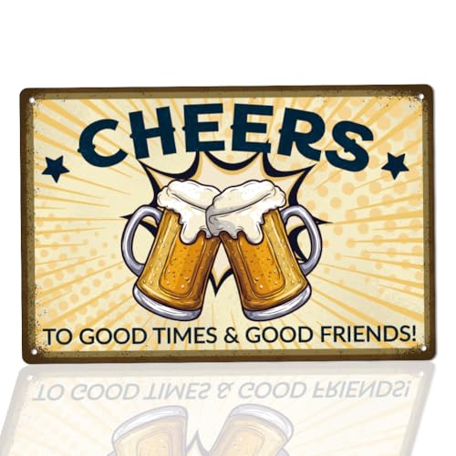 WEBEEDY Vintage Cheers Schilder Metall Bar Blechschild Bierglas Schild Zu Guten Zeiten Und Guten Freunden Retro Wandbehang Oder Wanddeko Für Zuhause Pub Oder Garage 20x30cm von WEBEEDY