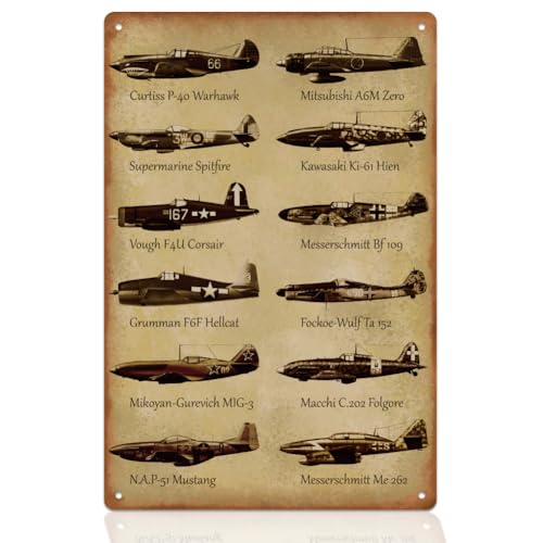 WEBEEDY Vintage Flugzeug Blechschilder Metall Wandkunst 20x30cm Retro Garagenschilder Wohnkultur Wanddekoration WW2 Getriebezeichen Man Cave Dekor Für Bar Pub Zuhause Garten Hof Badezimmer von WEBEEDY
