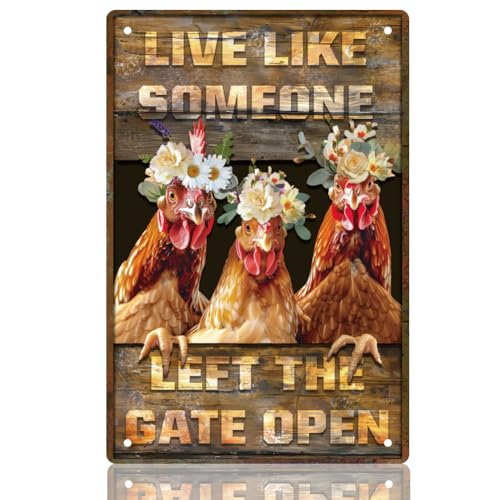 WEBEEDY Vintage Huhn Deko Schild Metall Blechschild Lebe als Ob Jemand Das Tor Offen Gelassen Hätte Retro Bauernhof Schilder Wanddekoration Wandkunst Für Bauernhof Küche Bar Pub 20x30cm WEBEEDY Vintage Huhn Deko Schild Metall Blechschild Lebe als Ob Jemand Das Tor Offen Gelassen Hätte Retro Bauernhof Schilder Wanddekoration Wandkunst Für Bauernhof Küche Bar Pub 20x30cm von WEBEEDY