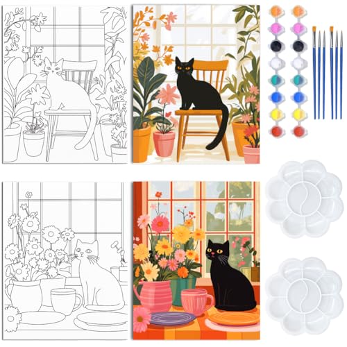 WEBEEDY Vorgezeichnete Leinwand Schwarzkatze Vorgedrucktes Leinwandgemälde Set 20x25cm Florales Vorgespanntes Leinwand Sip And Paint Kit Für Erwachsene Malparty Geschenk Weihnachtsgeschenk 2 Packung WEBEEDY Vorgezeichnete Leinwand Schwarzkatze Vorgedrucktes Leinwandgemälde Set 20x25cm Florales Vorgespanntes Leinwand Sip And Paint Kit Für Erwachsene Malparty Geschenk Weihnachtsgeschenk 2 Packung von WEBEEDY