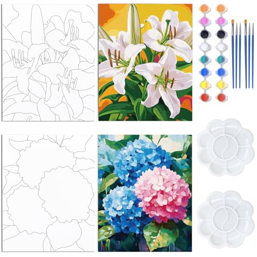 WEBEEDY Vorgezeichnete Leinwand Zum Malen 20x25cm Blumen Vorgedruckte Leinwandmalerei Kunst Set Für Anfänger Vorgezeichnete Leinwandumrisse Für Sip And Paint Partybedarf 2 Packung von WEBEEDY