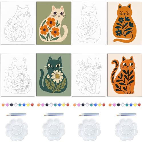 WEBEEDY Vorgezeichnete Leinwand mit Katze, zum Bemalen von abstrakten Pflanzen, Katzenschwanz und Malset für Erwachsene, vorgedruckte Leinwand mit Rahmen, fertig zum Bemalen für Kunst, Party, Zuhause WEBEEDY Vorgezeichnete Leinwand mit Katze, zum Bemalen von abstrakten Pflanzen, Katzenschwanz und Malset für Erwachsene, vorgedruckte Leinwand mit Rahmen, fertig zum Bemalen für Kunst, Party, Zuhause von WEBEEDY