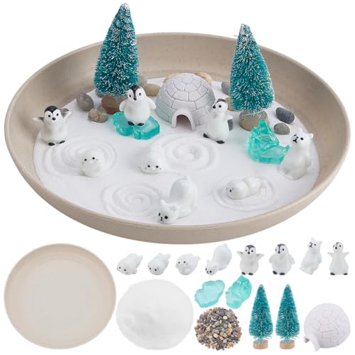 WEBEEDY Weihnachts Zen Garten Set Für Den Schreibtisch DIY Mini Pinguin Zen Garten Set Mit Tablett Sand Tierornamente Rechen & Werkzeuge Für Weihnachts DIY Winterdekoration Geschenk von WEBEEDY