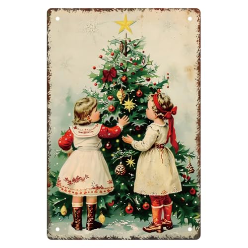 WEBEEDY Weihnachtsschwester Vintage Blechschild Weihnachts Retro Metall Blechschild Weihnachts Wandkunst Dickes Zinnblech Druckplakat Für Zuhause Kaffeehaus Wanddekorationen 20 x 30cm von WEBEEDY
