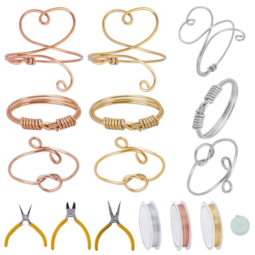 WEBEEDY Wire Wrapped Ring-Making Set Zum Herstellen von 24 Ringsets 3 Styles Ring Herstellungsset Mit 3 Farbigem Schmuckdraht Zangen Werkzeuge Für Erwachsene Schmuckhandwerk Handgemachtes Geschenk von WEBEEDY